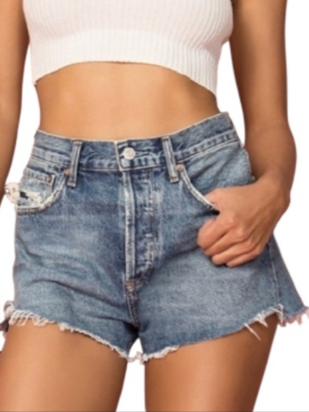 Agolde Parker High-Rise Denim Cutoff Distressed Shorts